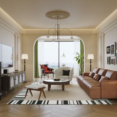 法式简欧家居客厅 横厅 大平层客厅