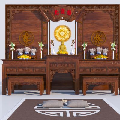 中式佛像烛台神龛