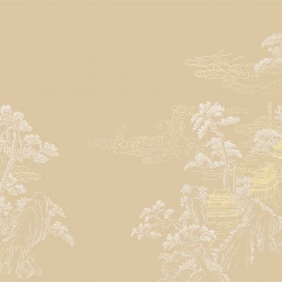 高清新中式亭台楼阁线条肌理背景墙壁画