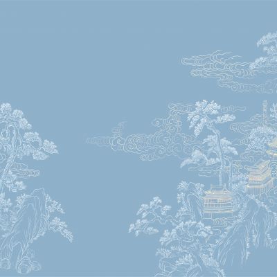 高清新中式亭台楼阁线条肌理背景墙壁画3D贴图