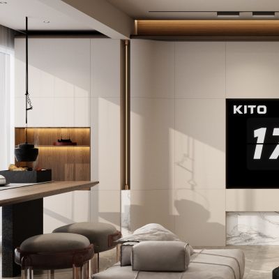 意式 轻奢风 长城板 内嵌电视 悬浮顶 电视玄关一体柜