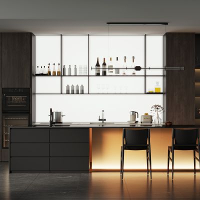 意式极简开放式厨房 半开放式厨房 餐厅厨房 岛台厨房 吧台厨房