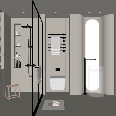 现代卫生间 浴室柜 洗脸盆 镜柜 马桶 淋浴房