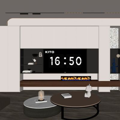 意式 轻奢风 内嵌电视 满墙柜 火焰壁炉 电视玄关一体柜