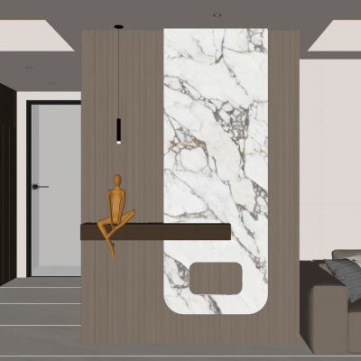 意式 简约风 弧形灯带 雕塑 吊灯 端景 玄关