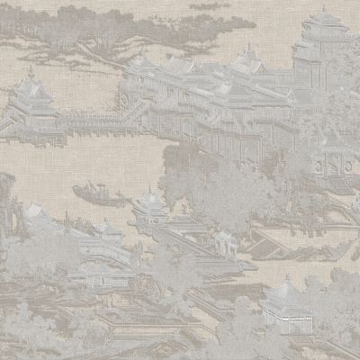 高清新中式亭台楼阁线条肌理背景墙壁画