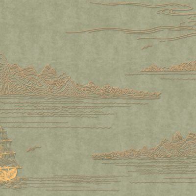 高清新中式亭台楼阁线条肌理背景墙壁画