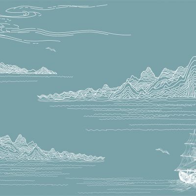 高清新中式亭台楼阁线条肌理背景墙壁画