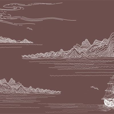 高清新中式亭台楼阁线条肌理背景墙壁画