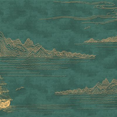 高清新中式亭台楼阁线条肌理背景墙壁画3D贴图