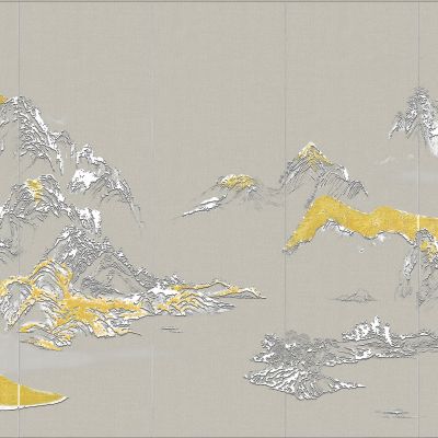 高清新中式亭台楼阁线条肌理背景墙壁画