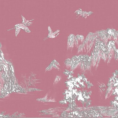 高清新中式亭台楼阁线条肌理背景墙壁画