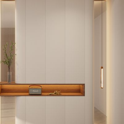 意式 奶油风 开放格子 弧形造型 长虹玻璃 端景 玄关