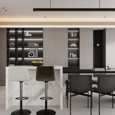 岛台餐厅 黑白灰餐厅