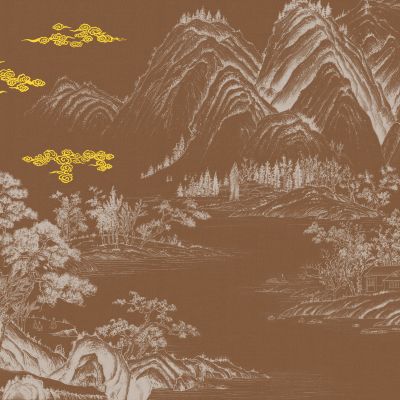 高清新中式亭台楼阁线条肌理背景墙壁画