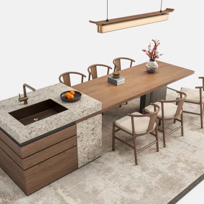 禅意新中式岛台餐桌椅