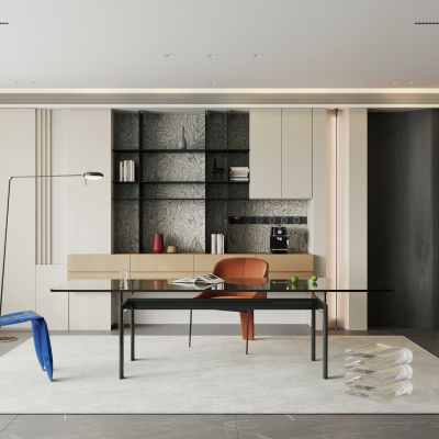 意式简约开放式书房  开放式书房 别墅书房 客厅书房 卧室书房