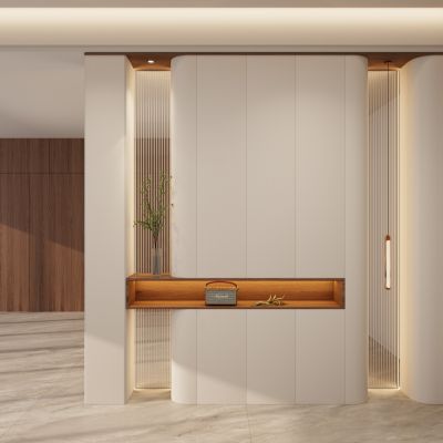 意式 奶油风 开放格子 弧形造型 长虹玻璃 端景 玄关