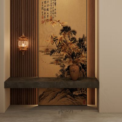 宋式 禅意 造景 端景 国风画 宫灯 格栅板 玄关