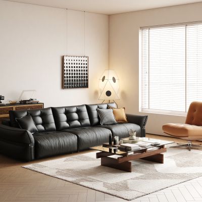 现代复古多人沙发 休闲沙发 云朵沙发 皮质沙发 poliform沙发 实木茶几