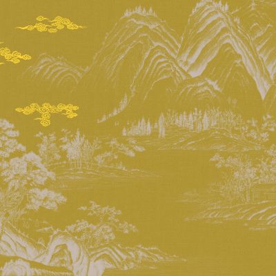 高清新中式亭台楼阁线条肌理背景墙壁画