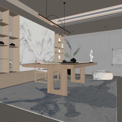 现代书房 无主灯书房 书柜组合 书桌组合 饰品摆件3D模型