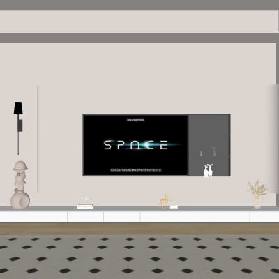 现代奶油风电视柜背景墙