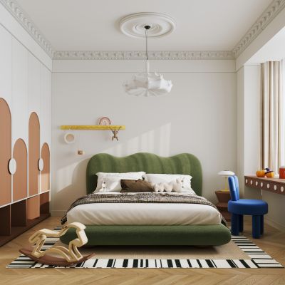 现代奶油通用儿童房 飘窗卧室 奶油风卧室