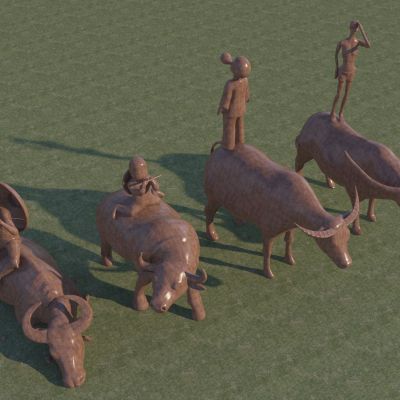 现代牧童骑牛雕塑小品