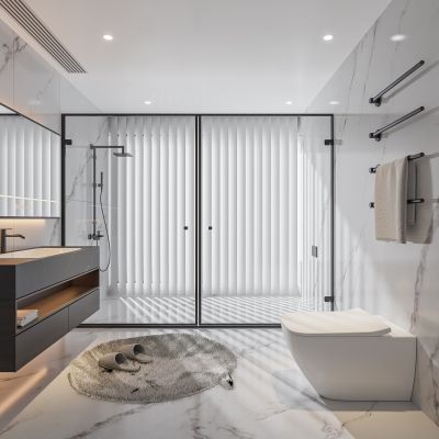 现代卫生间 浴室柜 洗脸盆 镜柜 马桶 淋浴房