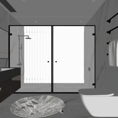 现代卫生间 浴室柜 洗脸盆 镜柜 马桶 淋浴房