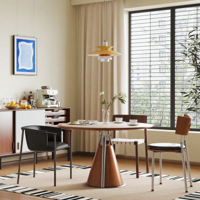 现代中古餐桌椅  中古风圆餐桌椅 中古风餐边柜