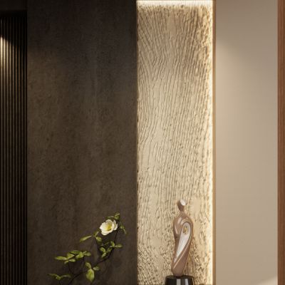 意式 轻奢风 几何造型 肌理漆 黑金 造景 玄关