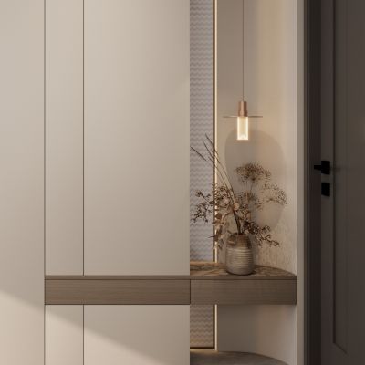 意式 轻奢风 弧形造型 端景柜 悬浮顶 端景 玄关