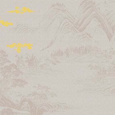 高清新中式亭台楼阁线条肌理背景墙壁画