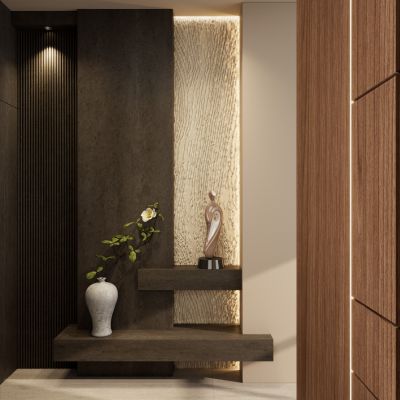 意式 轻奢风 几何造型 肌理漆 黑金 造景 玄关