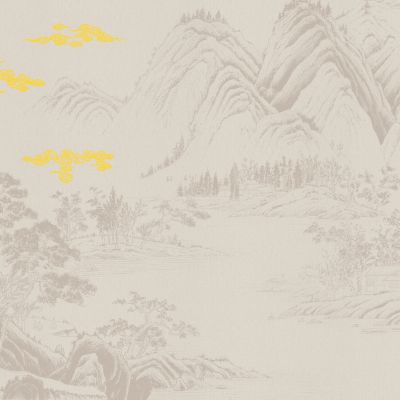 高清新中式亭台楼阁线条肌理背景墙壁画