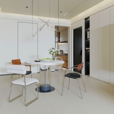 现代极简家居餐厅 开放式餐厅 圆桌餐厅 高级灰餐厅