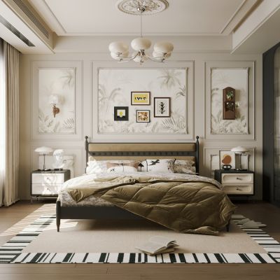 法式中古家居卧室 主卧 飘窗卧室 高级灰卧室