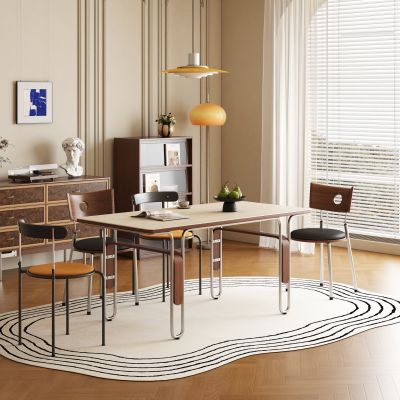 现代中古餐桌椅 条桌 实木五金餐桌 成品餐桌椅 中古风餐边柜