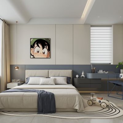 现代极简男孩儿童房