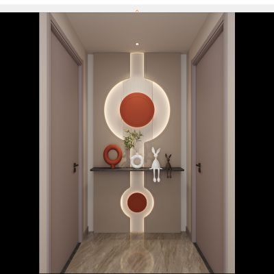 奶油 简约风 爱马仕橙 长城板 弧形造型 纽扣  玄关