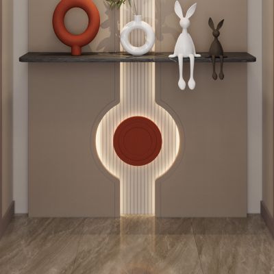 奶油 简约风 爱马仕橙 长城板 弧形造型 纽扣  玄关