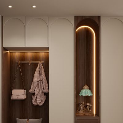 法式 中古风 骨骼线 弧形 吊灯 木纹砖 鞋柜 玄关