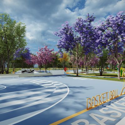 现代市政体育运动公园沿街市民健身广场景观街头口袋景观带公园