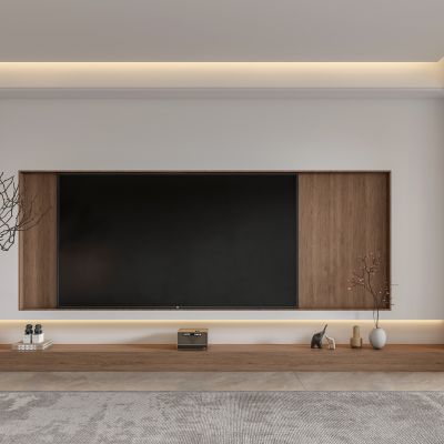 禅意新中式客厅电视背景墙 新中式装饰画 干支摆件 宋代美学背景墙 木饰面