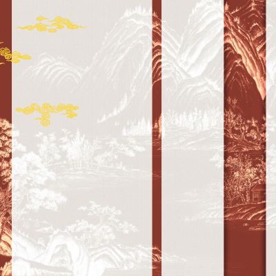 高清新中式亭台楼阁线条肌理背景墙壁画