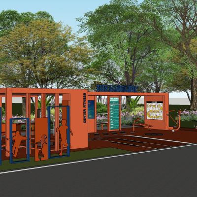 现代市政体育运动公园沿街市民健身广场景观街头口袋景观带公园