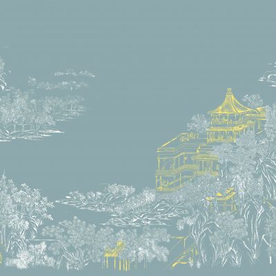 高清新中式亭台楼阁线条肌理背景墙壁画3D贴图