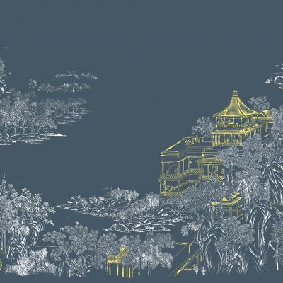 高清新中式亭台楼阁线条肌理背景墙壁画3D贴图